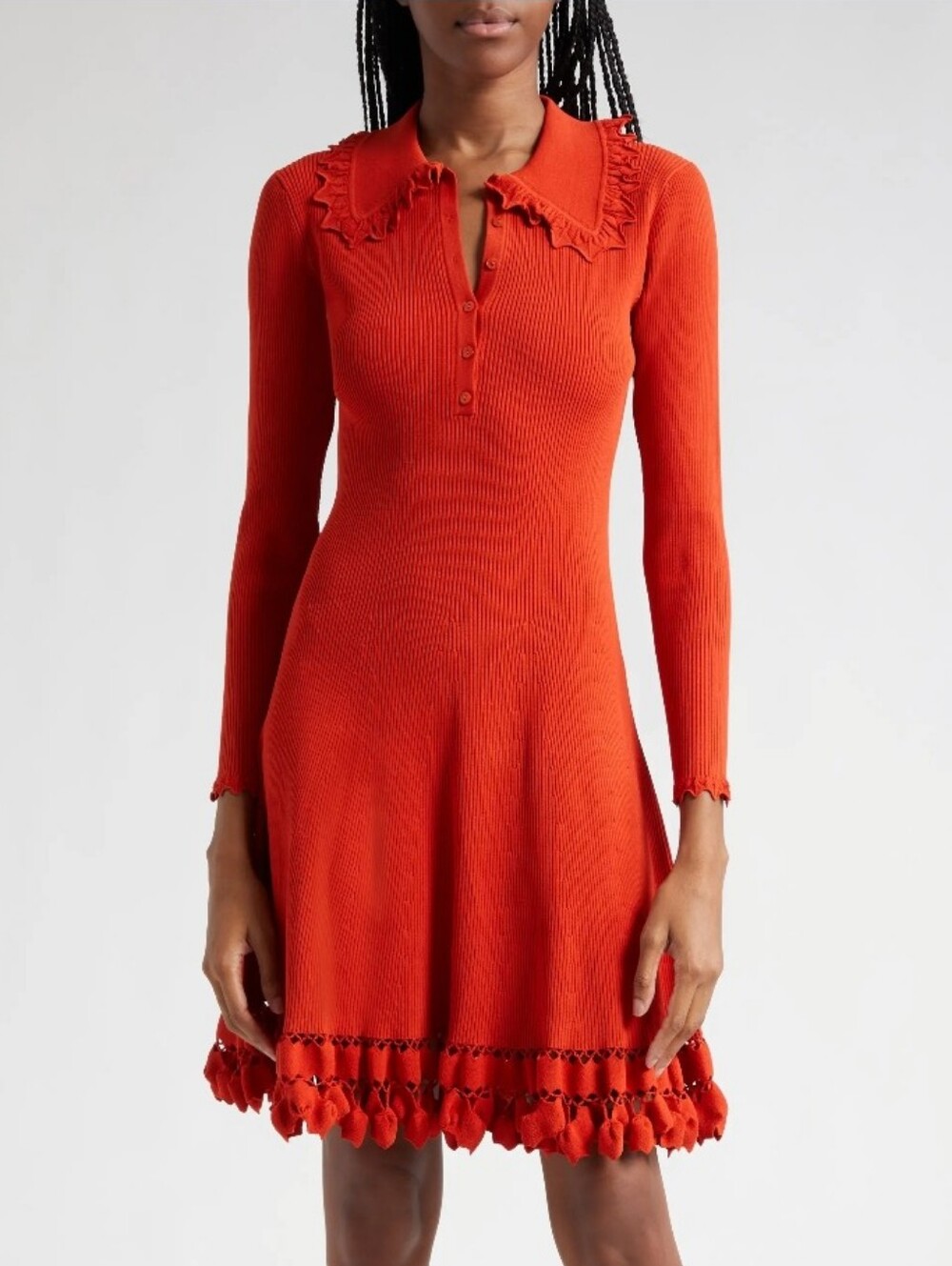 Ulla Johnson Cybill Tulip Edge Ribbed In Carnelian Riffle Color Crochet Hem